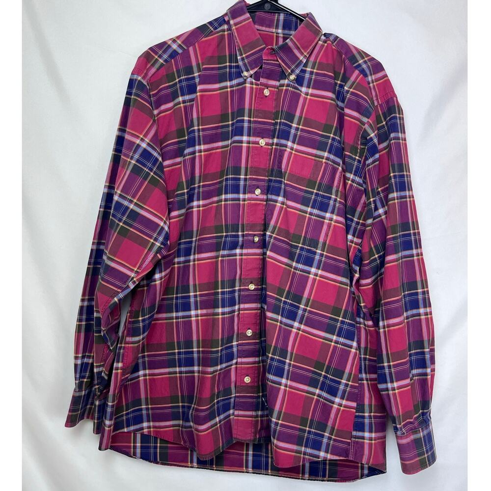 Gitman Bros. Men's Large Red/Blue Plaid Long Sleeve Collared Button Down Shirt